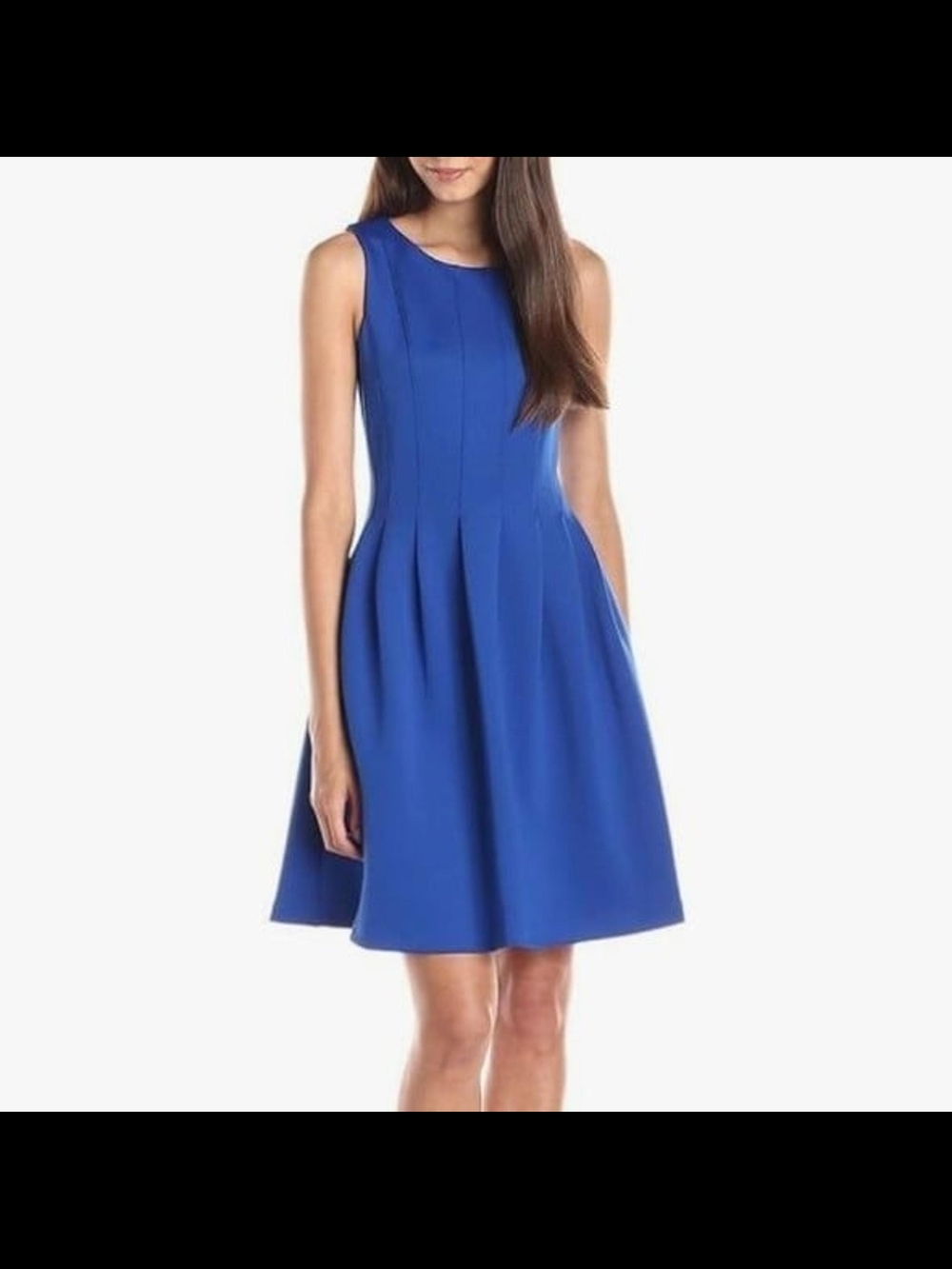 Calvin Klein Sleeveless Pleated A-Line Dress in Cobalt Blue